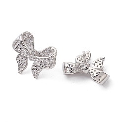 Платина Серьги-гвоздики из латуни с бантом, с четким кубического циркония, долговечный, без свинца и без кадмия, платина, 16.5x19.5 мм