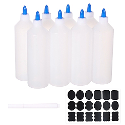 White DIY Pigment Storage Bottle Kits, with Polyethylene Squeeze Bottles, Superfine Art Marker Pen, Chalkboard Sticker Labels, White, Bottles: 6x22cm, capacity: 500ml, 8pcs/set