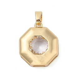 Прозрачный Стойки обшивки латунные подвески, стеклянные подвески в форме многоугольника, долговечный, без кадмия и без свинца, реальный 18 k позолоченный, прозрачные, 21x18x7 мм, отверстие : 3x5.5 мм