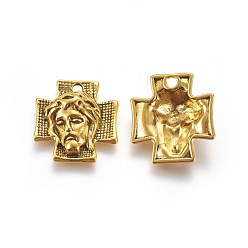 Античное Золото Крест из тибетского сплава с подвесками из сплава Иисуса для ювелирных изделий на Пасху, без свинца и без кадмия, античное золото , 23x21x6 мм, отверстие : 2 мм