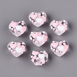 Pink Нити прозрачных бусин из стеклянной эмали, сердце, розовые, 12.5~13x15x10~11 мм, отверстие : 0.6~0.8 мм, около 28 шт / нитка, 13.19~13.58 дюйм (33.5~34.5 см)