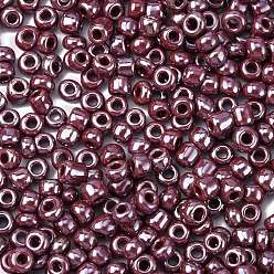 Indian Red Glass Seed Beads, Opaque Colors Lustered, Round, Indian Red, 4mm, Hole: 1.5mm, about 4500pcs/pound