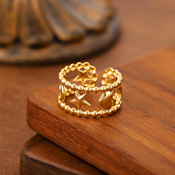 Золотой 304 открытые кольца манжеты из нержавеющей стали, звезда, золотые, 20 мм