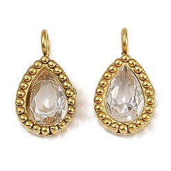 Золотой 304 подвески из микро-паве из нержавеющей стали с фианитами, слеза, золотые, 11.5x6.5x3 мм, отверстие : 1.8 мм