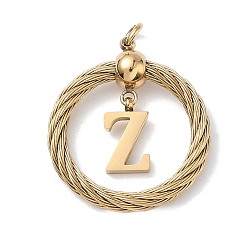 Letter Z 304 подвески из нержавеющей стали, скрученный плоский круглый с буквой, ионное покрытие (ip), реальный 18 k позолоченный, с соединительными кольцами и 201 бусинами из нержавеющей стали, Письмо Z, 27x23.5~24x6 мм, отверстие : 3 мм