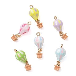 Mixed Color Alloy Enamel Pendants, Hot Air Balloon Charms, Golden, Mixed Color, 25.5x9mm, Hole: 1.6mm