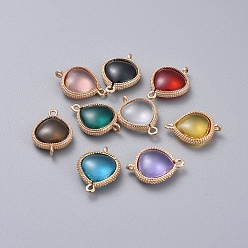 (52) Непрозрачная лаванда Соединители стеклянные ссылки, с латунной фурнитурой , слеза, золотые, разноцветные, 19x14x5 мм, отверстие : 1.2 мм