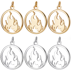 Mixed Color 10Pcs 2 Colors Brass Pendants, Flat Round with Fire Charms, with Jump Ring, Rack Plating, Long-Lasting Plated, Mixed Color, 23.5x20x2mm, Jump Ring: 5x0.8mm, inner diameter: 3mm, 5pcs/color