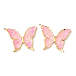 Бледно-Розовый 304 нержавеющей стальной эмали подвески, очарование бабочки, реальный 18 k позолоченный, ионное покрытие (ip), розовый жемчуг, 33x24x3 мм, отверстие : 1.5 мм