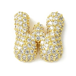 Letter W Подвески из латуни с покрытием из прозрачного кубического циркония, без кадмия и без свинца, долговечный, алфавит, реальный 18 k позолоченный, Буква W, 17x16.5x5.5 мм, отверстие : 3x1.8 мм