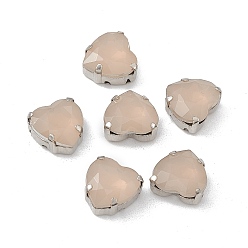 Античный Белый Сердце пришить стразами, граненый тайваньский акриловый горный хрусталь, звенья с несколькими отверстиями, с латунными зубцами в платиновых тонах, старинный белый, 10x10x7 мм, отверстие : 1 мм