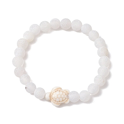 Белый Браслеты из круглых бусин из натурального окрашенного выветренного агата, браслет из синтетической бирюзы с черепахой, белые, внутренний диаметр: 2-1/8 дюйм (5.5 см)