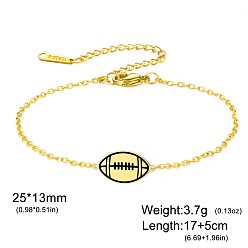 Rugby 304 Stainless Steel Sport Ball Link Bracelets for Women, Golden, Rugby, 6.69 inch(17cm)