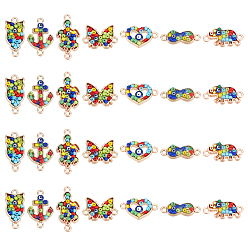 Colorful 28Pcs 7 Style Alloy Links Connectors, with Glass Seed Beads, Light Gold, Heart & Infinity & Anchor & Tortoise & Owl & Elephant & Butterfly, Colorful, 11~26x8~22.5x3~4mm, Hole: 1.6~1.8mm, 7 style, 4pcs/style, 28pcs