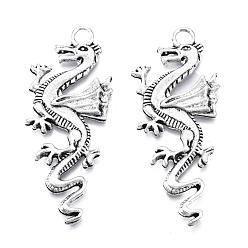 Античное Серебро Сплавочные подвески тибетского стиля, дракон, античное серебро, 48x20x2 мм, отверстие : 3.5 мм