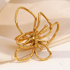 Золотой 304 открытые кольца-манжеты из нержавеющей стали для женщин, цветок, золотые, внутренний диаметр: 15~20 мм