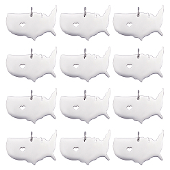Stainless Steel Color 12Pcs 201 Stainless Steel Pendants, Map of U.S.A, Stainless Steel Color, 16x25x1mm, Hole: 3mm