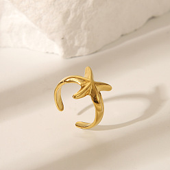 Морская звезда Океанская тематика 304 открытые манжеты из нержавеющей стали для женщин, золотые, морская звезда, 19.5 мм, внутренний диаметр: регулируемый