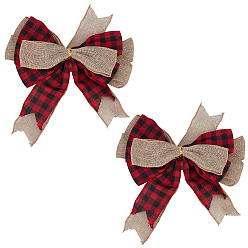 Красный 2 шт. льняная ткань с узором тартан, бантовое украшение для витрины, с железной круткой, Новогодняя тема, красные, 230~250x220~240x33~37.5 мм