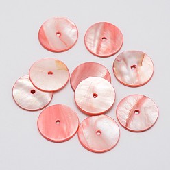 Фламинго Окрашенные натуральные бусины, Диск / плоские круглые, Heishi бусы, фламинго, 20x2 мм, отверстие : 2 мм
