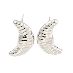 Платина Серьги-гвоздики из латуни с реечным покрытием, без кадмия и без свинца, долговечный, круассан, платина, 19x12 мм