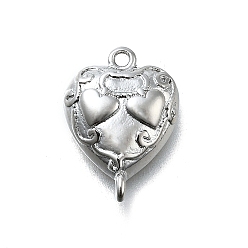 Платина Латунь сердце ссылки, долговечный, без свинца и без кадмия, стойки покрытие, платина, 16x11x3.5 мм, отверстие : 1.2 мм