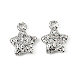 Платинированный Латунные микро проложить кубического циркония подвески, звезды прелести, Реальная платина, 11.5x9.5x2.5 мм, отверстие : 1.4 мм