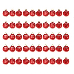 Virgo Alloy Enamel Pendants, Flat Round with Constellation, Light Gold, Red, Virgo, 15x12x2mm, Hole: 1.5mm, 50pcs/Box
