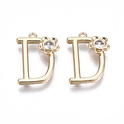 Letter D Латунные подвески, со стразами, без кадмия, без никеля и без свинца, алфавит, золотые, letter.d, 17.5x13x2.5 мм, отверстие : 1 мм