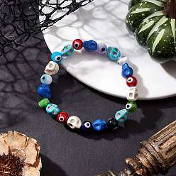 Разноцветный Браслеты из синтетического бирюзового черепа и лэмпворка с круглыми бусинами для женщин и мужчин в стиле Хэллоуина, красочный, внутренний диаметр: 2-3/8 дюйм (5.9 см)