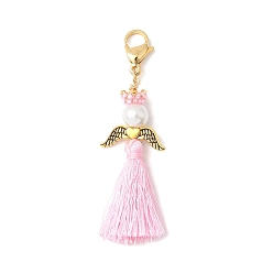 Pink Подвеска-кисточка из стеклянного жемчуга и бисера «миюки» в виде ангела, для украшения рюкзака, розовые, 67~74 мм