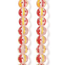 Оранжевый Прозрачные стеклянные эмалевые бусины, бусины ручной работы, круглые, оранжевые, 12.5x11.5 мм, отверстие : 1.6 мм