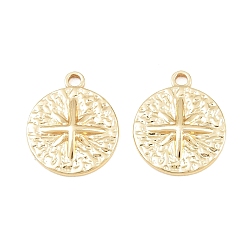 Oro 304 colgantes de acero inoxidable, redondo con colgantes de estrellas, chapado en rack, larga duración plateado, dorado, 18x15x2 mm, agujero: 2 mm