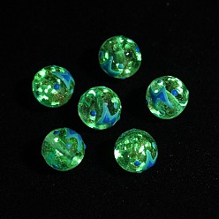 Синий Светящиеся стеклянные бусины ручной работы с эмалью золотого песка, круглый с молнией, светится в темноте, синие, 12 мм, отверстие : 1.4 мм