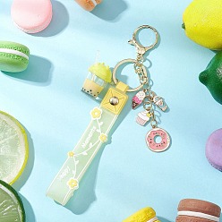 Желтый Подвески из сплава эмали и смолы цвета молочного чая с акриловыми чашками-подвесками-брелками, с брелками из ПВХ-веревки в виде цветка, желтые, 240 мм