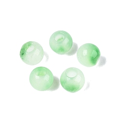 Светло-зеленый Натуральный белый нефрит европейский бисер, гладкий круглый, бусины с большим отверстием, окрашенные, светло-зеленый, 10~10.5x9~9.5 мм, отверстие : 4 мм