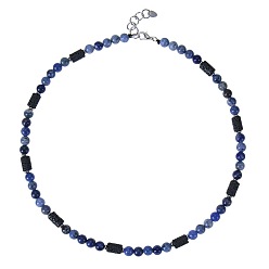 Содалитовое 6Мм круглые ожерелья из натурального содалита и столбчатой лавы для женщин и мужчин, платина, 17.72 дюйм (45 см)