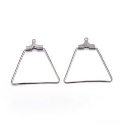 Stainless Steel Color Tarnish Resistant 304 Stainless Steel Pendants, Hoop Earring Findings, Trapezoid, Stainless Steel Color, 21 Gauge, 26x27.5x1.5mm, Hole: 1mm, Inner Size: 19.5x26mm, Pin: 0.7mm
