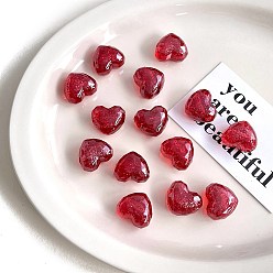Красный Прозрачные акриловые бусины, с блеском порошок, сердце, красные, 19.1x21.7x14 мм, отверстие : 3.5 мм