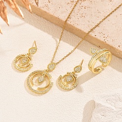 Золотой Кольцо и капля 304 ожерелье из нержавеющей стали с микропаве прозрачных кубических цирконий и серьги-гвоздики и кольца-манжеты, золотые, 450 мм