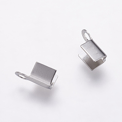 Stainless Steel Color Tarnish Resistant 304 Stainless Steel Folding Crimp Ends, Fold Over Crimp Cord Ends, Stainless Steel Color, 9x4x4mm, Hole: 2mm