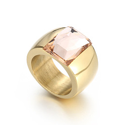 Персиковый Слойка 304 Кольца из нержавеющей стали и стекла, квадратный, золотые, розовые, размер США 6 (16.5 мм)