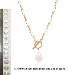 Жемчуг Подвеска в форме капли из натурального жемчуга кейши 304 цепочка из нержавеющей стали в виде скрепки или ожерелье для женщин, золотые, 18.11 дюйм (46 см)