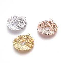 (52) Непрозрачная лаванда Латуни кулон, с кубического циркония, плоско-круглые, прозрачные, разноцветные, 21x18.5x2.5 мм, отверстие : 1.5 мм