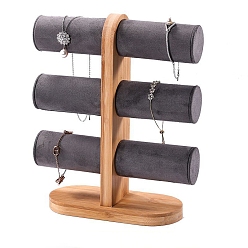 Шифер Серый Подставки для браслетов t bar с деревянным основанием, органайзеры для наручных часов, шифер серый, 23.5x9x29 см