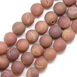 Покрытие Бургундии Гальванические природные друзы геодез агат бус пряди, окрашенные, матовые, круглые, бордовый покрытием, 18~18.5 мм, отверстие : 2 мм, около 22 шт / нитка, 16.3 дюйм