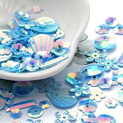 Темно-Голубой Радужные бусины, звенья и подвески из ПВХ с пайетками/пайетками, разнообразные, цветок/снежинка/овал, глубокое синее небо, 4~20x4~20x0.3~6 мм, отверстие : 0.8~4 мм, около 131 шт / упаковка