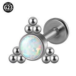 Треугольник G23 титановые безрезьбовые лабреты, с имитацией опал, цвет нержавеющей стали, треугольные, 6 мм, штифты : 1.2 мм