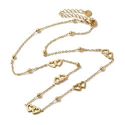 Настоящее золото 18K Двойные цепочки-сердца из нержавеющей стали для женщин, реальный 18 k позолоченный, 16.93 дюйм (43 см)