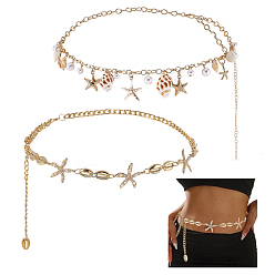 (52) Непрозрачная лаванда 2 шт. 2 стили цепочные ремни из смеси ракушек и сплава с кисточками в виде морских звезд, для рубашки юбка платье пальто, разноцветные, 600~700 мм, 1 шт / стиль